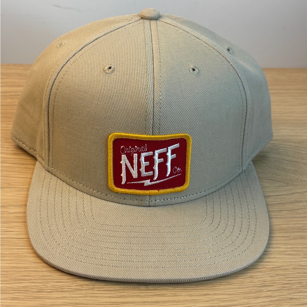 NEFF Khaki Filler Up‎ Snapback Hat with Red & Yellow Logo Patch NWOT